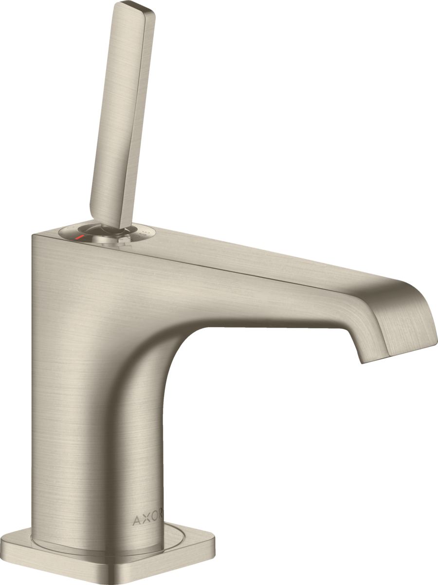 HANSGROHE AXOR Citterio E jednopáková umyvadlová baterie 90 s kolíkovou rukojetí pro umyvadlo s výsuvným odpadem #36102820 - kartáčovaný nikl
