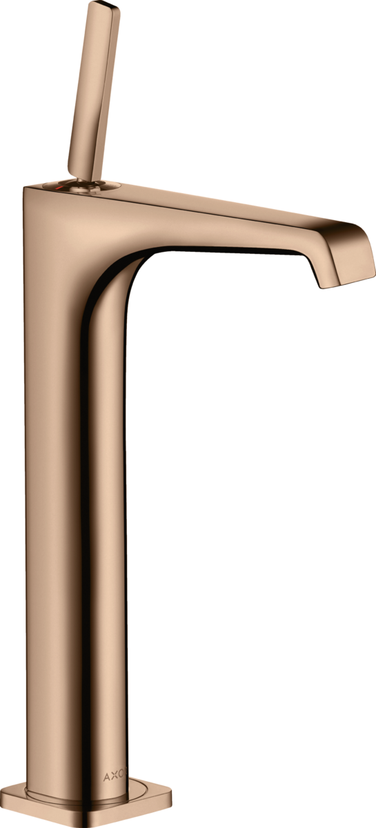 HANSGROHE AXOR Citterio E jednopáková umyvadlová baterie 250 s kolíkovou rukojetí pro umyvadla na desku s výsuvným odpadem #36104300 - leštěná červenozlatá