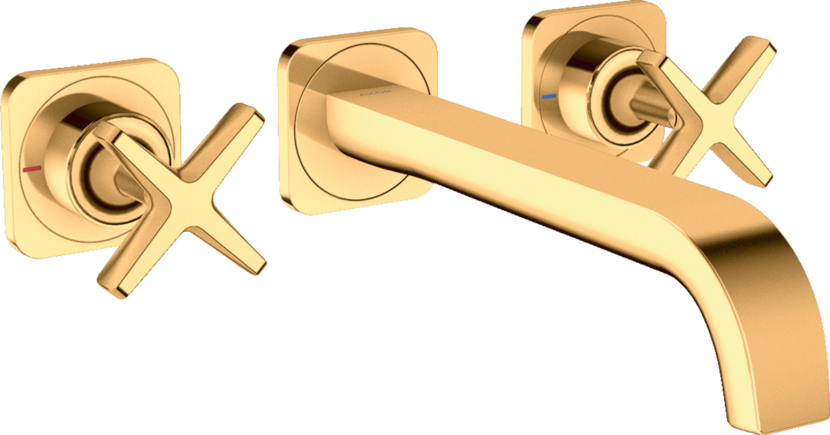 HANSGROHE AXOR Citterio E 3otvorová podomítková umyvadlová baterie k montáži na stěnu s výtokem 220 mm a rozetami #36107990 - Polished Gold Optic