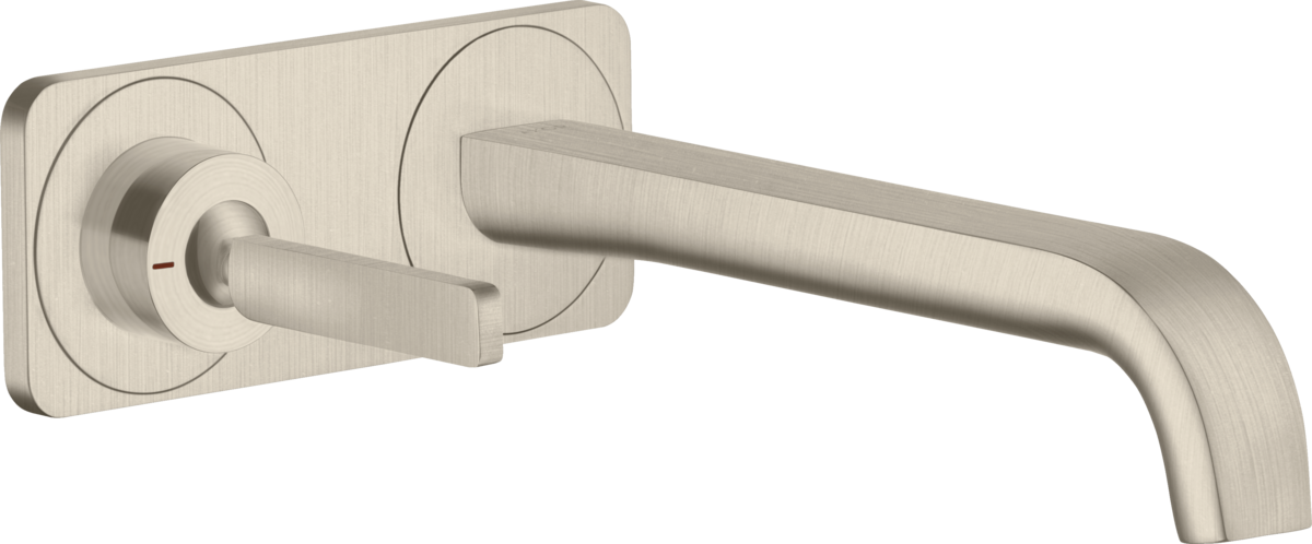 HANSGROHE AXOR Citterio E podomítková jednopáková umyvadlová baterie k montáži na stěnu s kolíkovou rukojetí, výtokem 221 mm a deskou #36114820 - kartáčovaný nikl