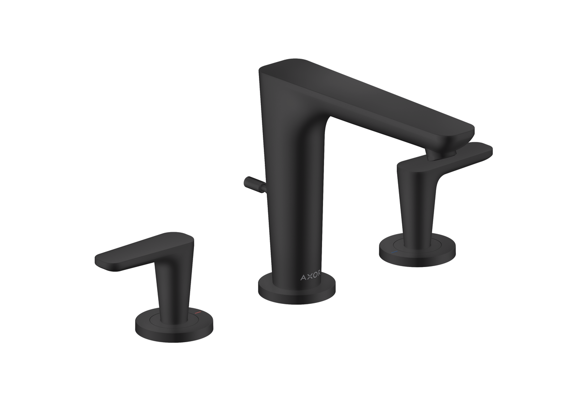 HANSGROHE AXOR Citterio C 3otvorová umyvadlová baterie 125 s odtokovou soupravou s táhlem #49060670 - matná černá