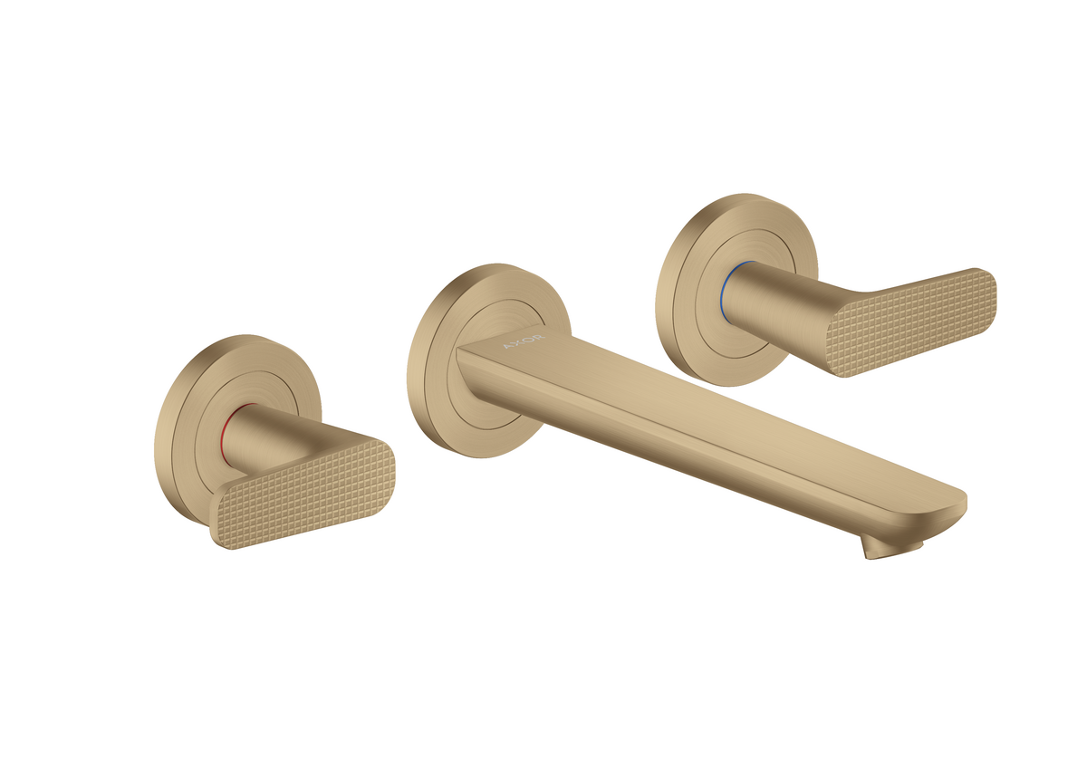 HANSGROHE AXOR Citterio C 3otvorová umyvadlová baterie pod omítku, montáž na stěnu, s výtokem 195 mm - kubický brus #49071140 - kartáčovaný bronz