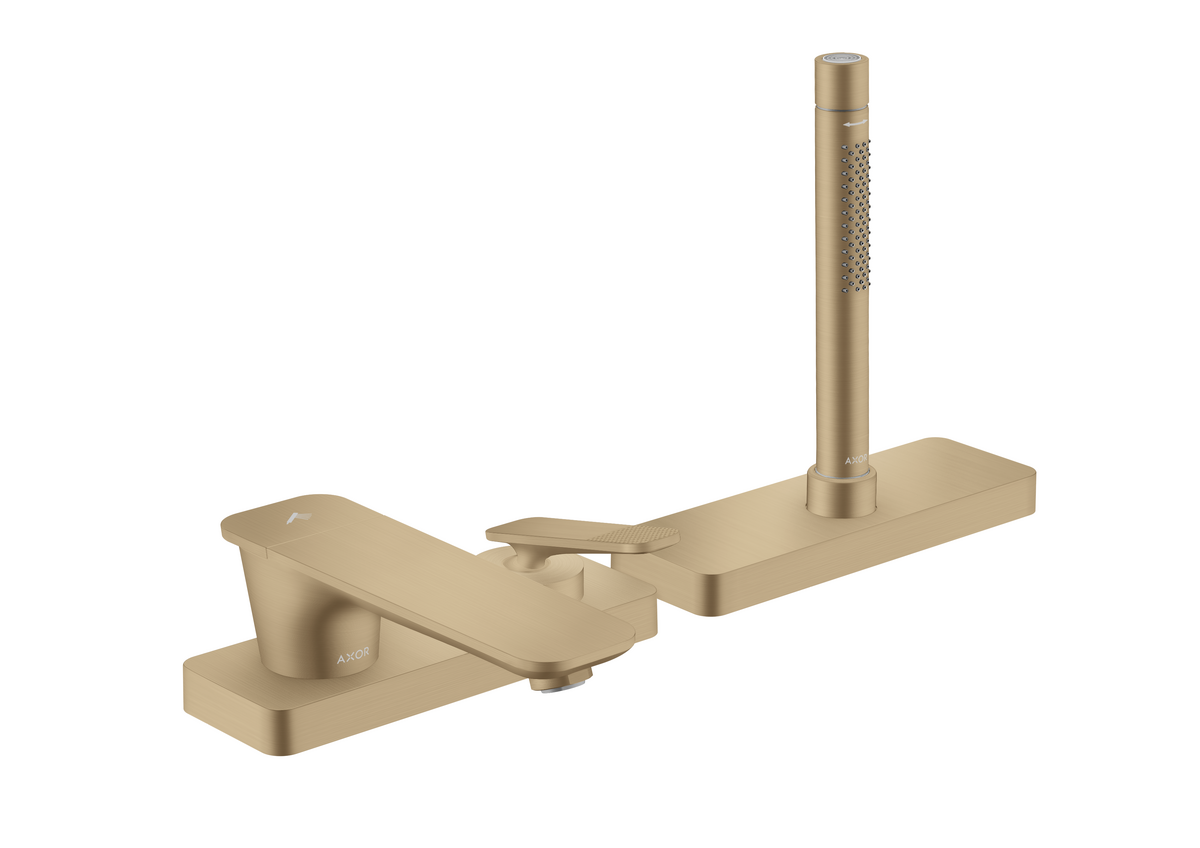 HANSGROHE AXOR Citterio C 3otvorová baterie na okraj vany s jednotkou sBox - kubický brus #49431140 - kartáčovaný bronz