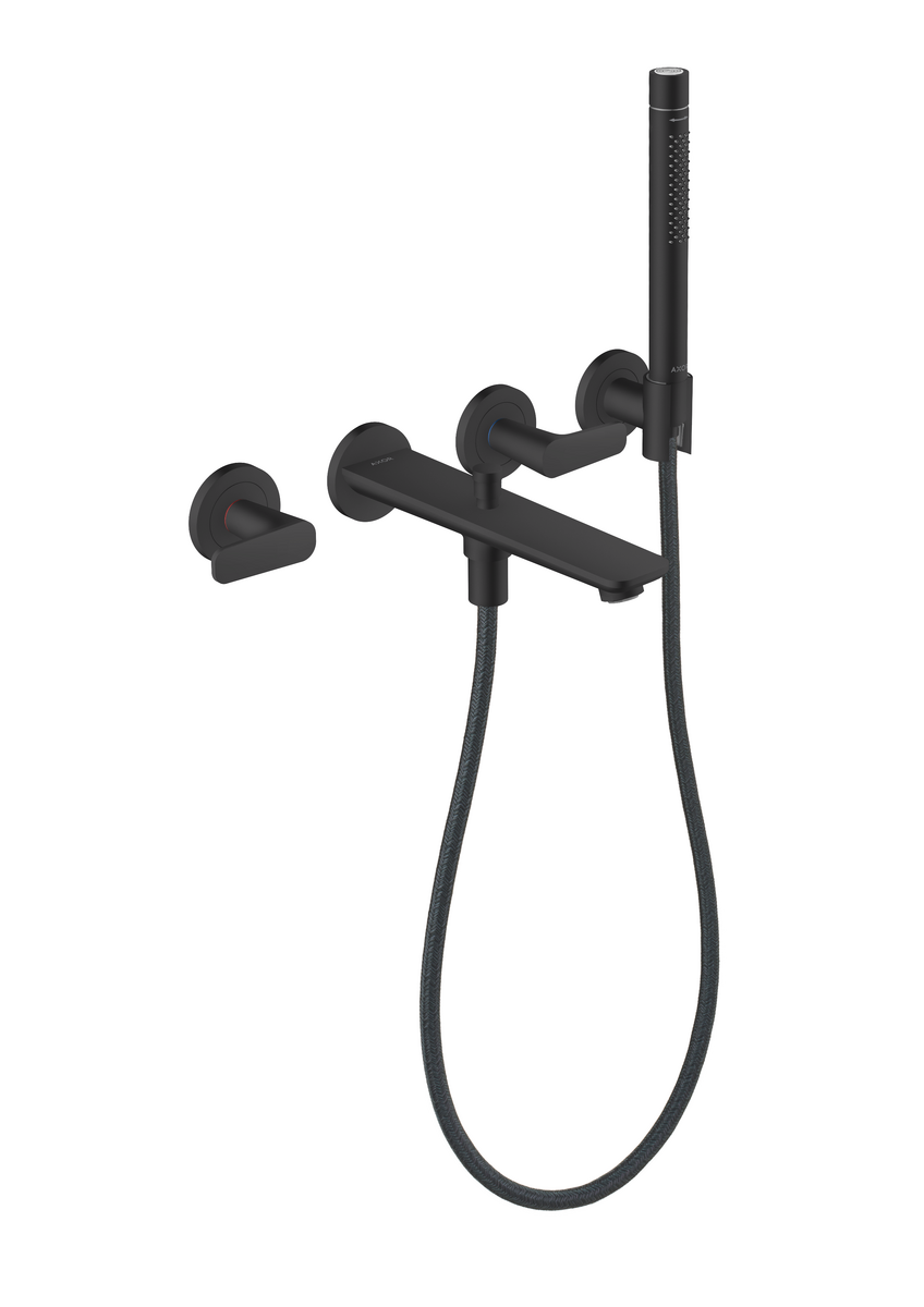 HANSGROHE AXOR Citterio C 3otvorová vanová baterie pod omítku, montáž na stěnu, s ruční sprchou #49480670 - matná černá