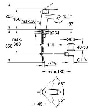 GROHE Eurodisc Cosmopolitan Páková umyvadlová baterie DN 15, velikost S Chrom #33190002