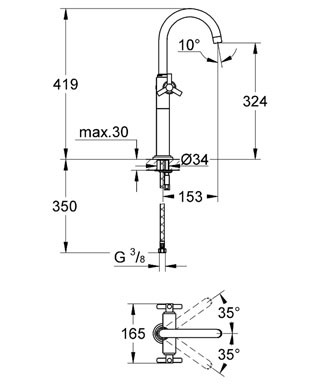 GROHE Atrio Umyvadlová jednootvorová baterie, DN 15, velikost XL Chrom #21044000