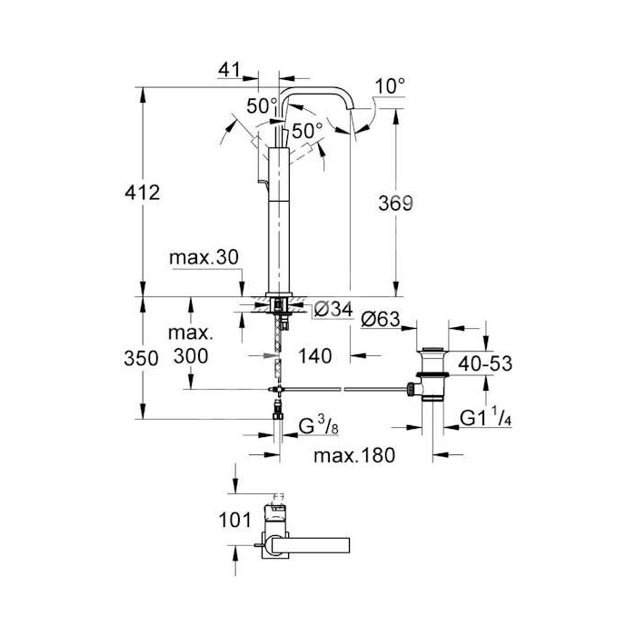 GROHE Allure Páková umyvadlová baterie DN 15, velikost XL Chrom #32249000