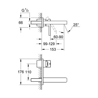 GROHE Lineare Umyvadlová dvouotvorová baterie, velikost S Chrom #19409000