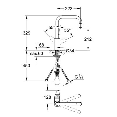 GROHE Eurodisc Cosmopolitan Páková dřezová baterie Chrom #31122002