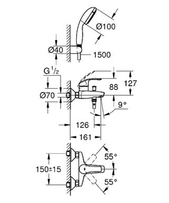 GROHE Eurosmart Páková vanová baterie, DN 15 Chrom #33302002
