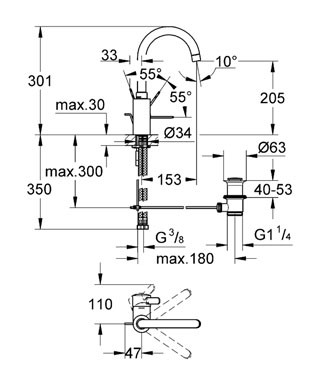 GROHE Eurosmart Cosmopolitan Páková umyvadlová baterie DN15, Velikost L Chrom #32830000
