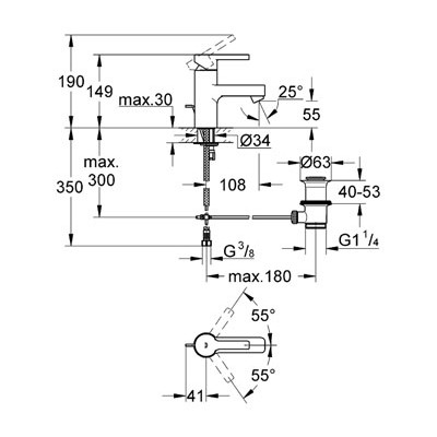 GROHE Lineare Páková umyvadlová baterie DN 15, velikost S Chrom #32115000
