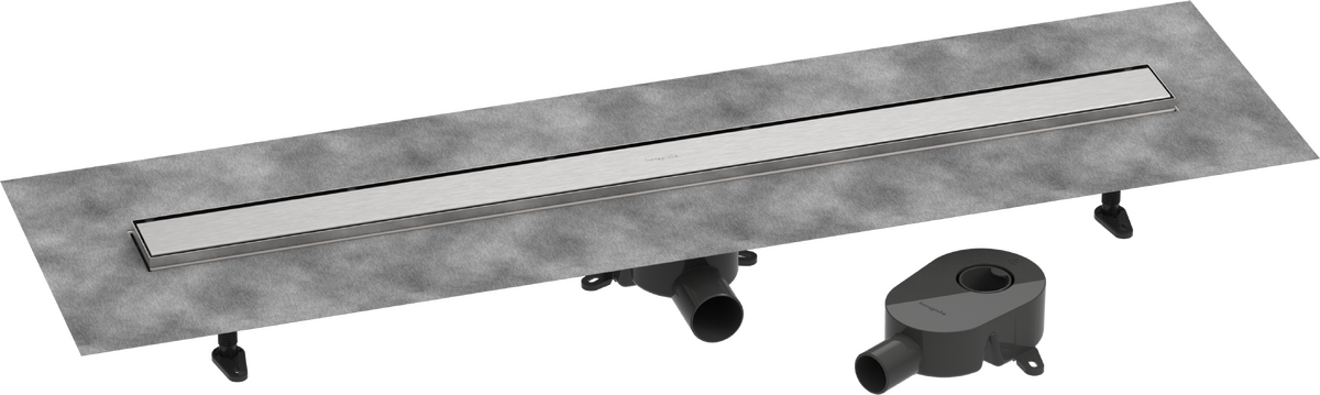 HANSGROHE RainDrain Go Úplná sada sprchového žlabu 1000, dlažba zezadu krytu, pro standardní/plochou instalaci #56275800 - kartáčovaná nerezová ocel