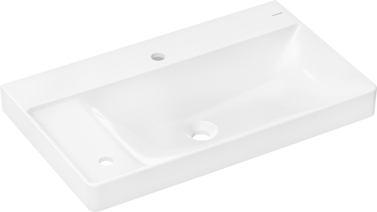 HANSGROHE Xelu Q Umyvadlo s poličkou vlevo 800/480 se 2 otvory pro baterie, bez přepadu #60320450 - bílá