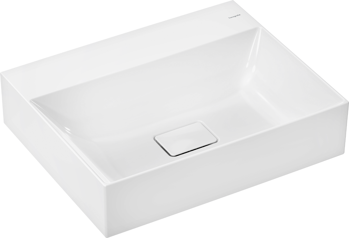 HANSGROHE Xevolos E Zápustné umyvadlo na desku 600/480 bez otvoru pro baterii a přepadu, SmartClean #61095450 - bílá
