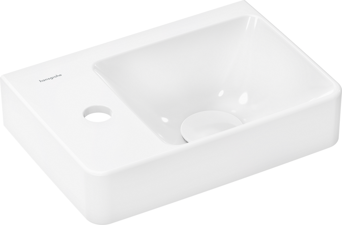HANSGROHE Xelu Q Umývátko s poličkou vlevo 360/250 s otvorem pro baterii, bez přepadu, SmartClean #61085450 - bílá