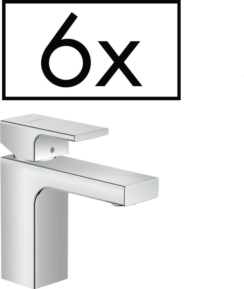 HANSGROHE Vernis Shape jednopáková umyvadlová baterie 100 s izolovaným přívodem vody a výsuvným odpadem projektové balení (6 ks) #71597000