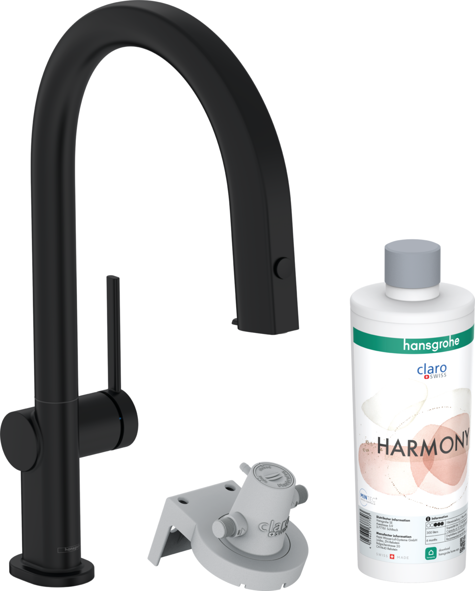 HANSGROHE Aqittura M91 FilterSystem 210, vytahovací výtok, 1jet, startovací sada #76801670 - matná černá
