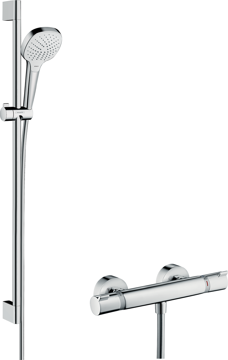 HANSGROHE Croma Select E Vario sprchový systém na stěnu s termostatem Ecostat Comfort a sprchovou tyčí 90 cm #27082400 - bílá/chrom
