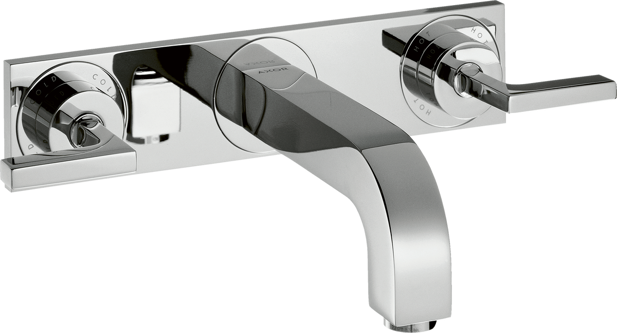 HANSGROHE AXOR Citterio 3otvorová umyvadlová baterie pod omítku, montáž na stěnu, s výtokem 226 mm, páčkovými rukojeťmi a deskou #39148000 - chrom