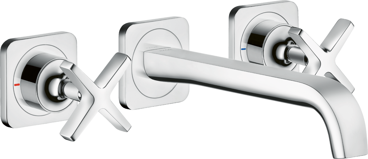 HANSGROHE AXOR Citterio E 3otvorová umyvadlová baterie pod omítku, montáž na stěnu, s výtokem 220 mm a rozetami #36107000 - chrom