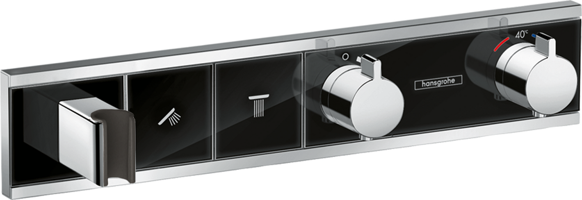 HANSGROHE RainSelect Termostat pod omítku pro 2 spotřebiče se zabudovaným sprchovým držákem #15355600 - černá/chrom