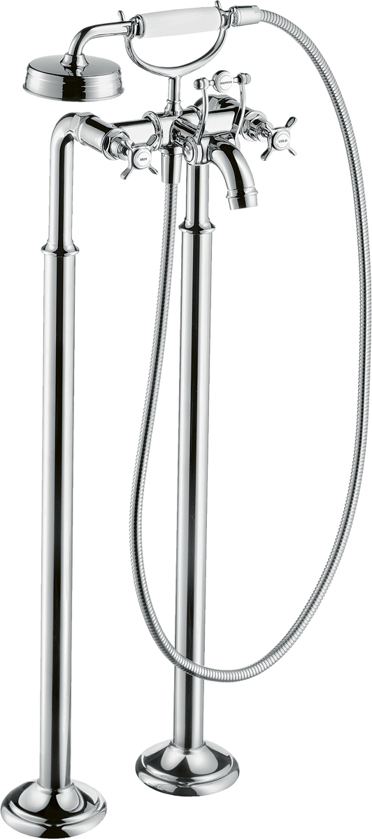 HANSGROHE AXOR Montreux Vanová baterie se dvěma ventily volně stojící na podlaze, s rukojeťmi ve tvaru kříže #16547000 - chrom