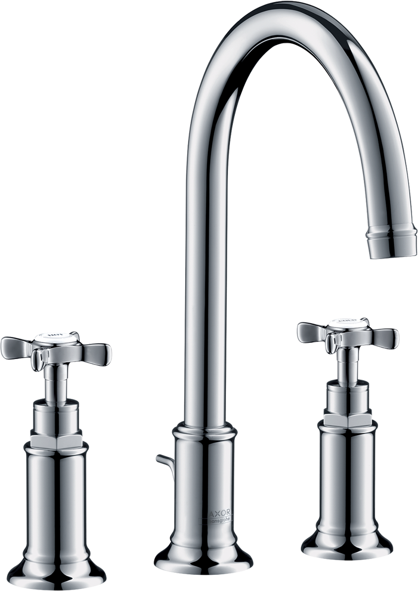 HANSGROHE AXOR Montreux 3otvorová umyvadlová baterie 180 s rukojeťmi ve tvaru kříže, s odtokovou soupravou s táhlem #16513000 - chrom