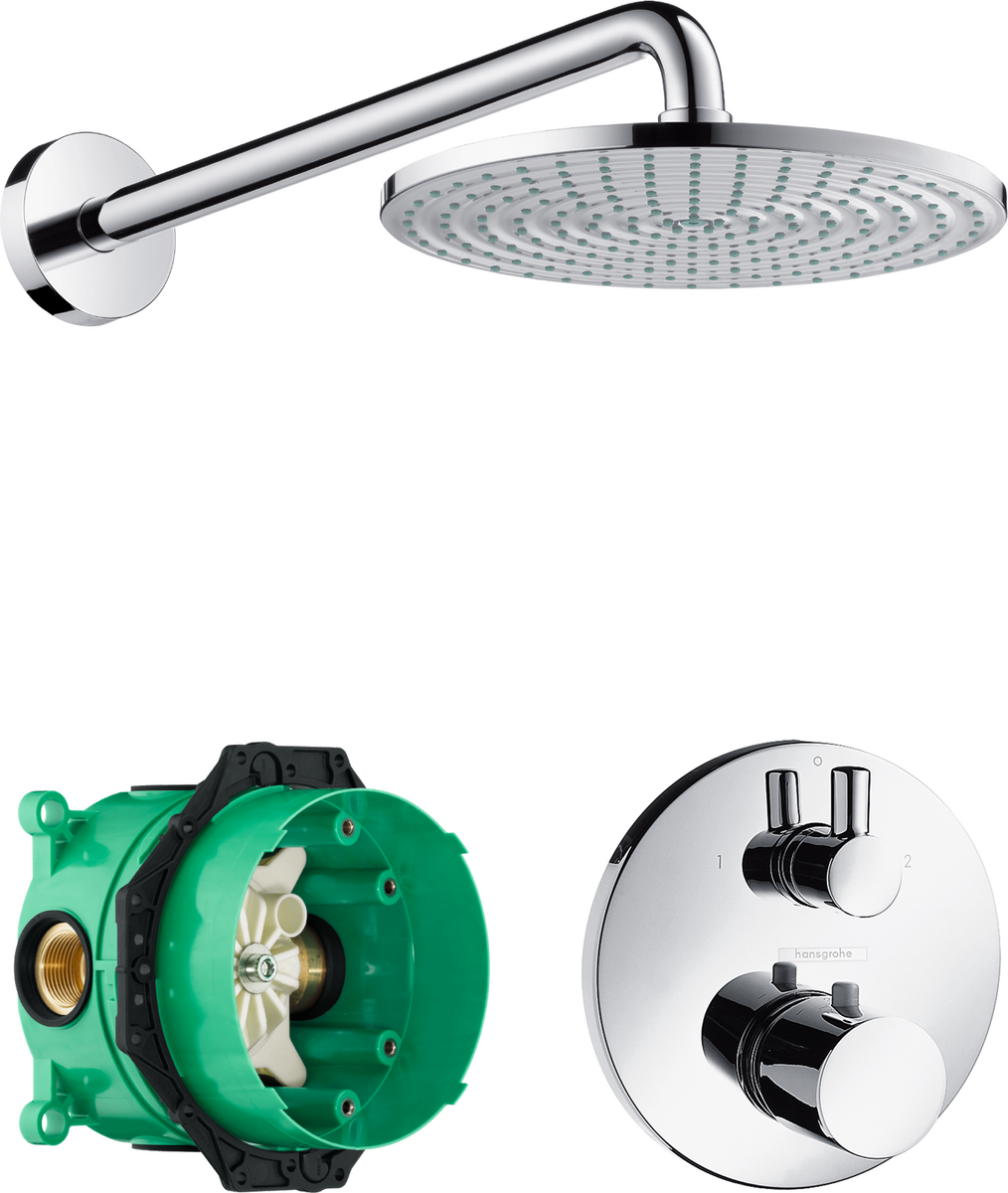HANSGROHE Sprchový systém Raindance S 240 Air 1jet se sprchovým ramenem 390 mm a skrytým termostatem Ecostat S s uzavíracím a přepínacím ventilem #27122000
