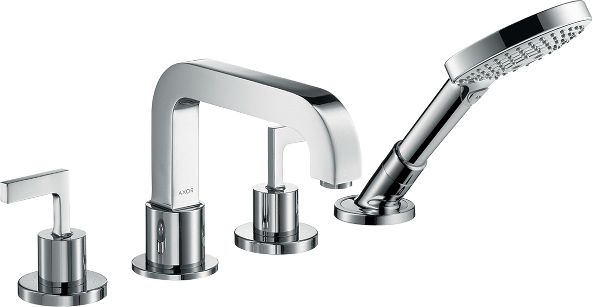 HANSGROHE AXOR Citterio 4otvorová baterie na vanový sokl s páčkovými rukojeťmi a rozetami #39454000 - chrom