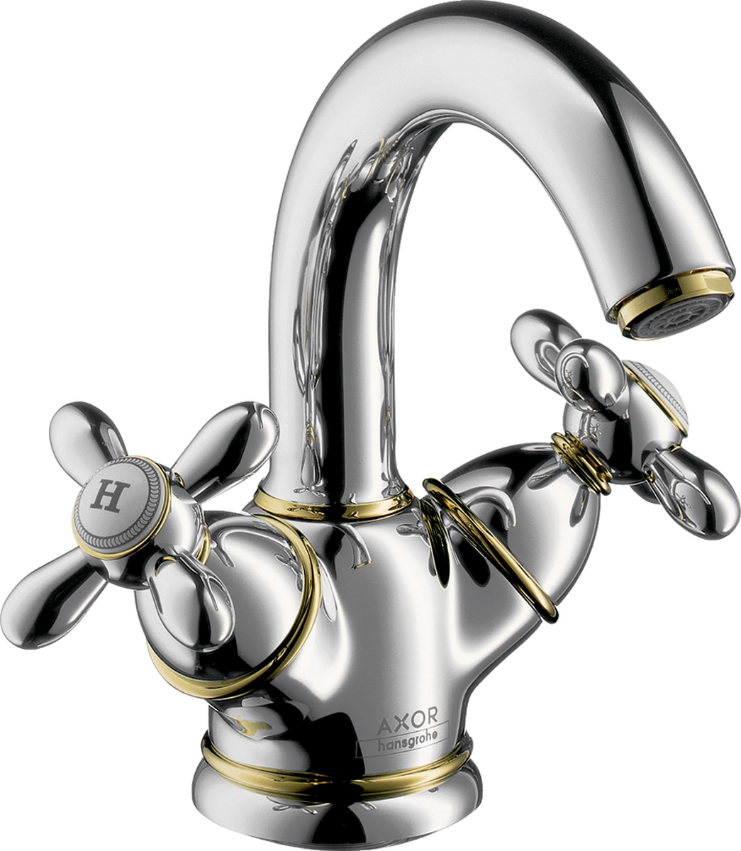 HANSGROHE AXOR Carlton 2-ruční umyvadlová baterie 130 s výsuvným odpadem, otočnou výpustí a měděnými trubkami #17030000