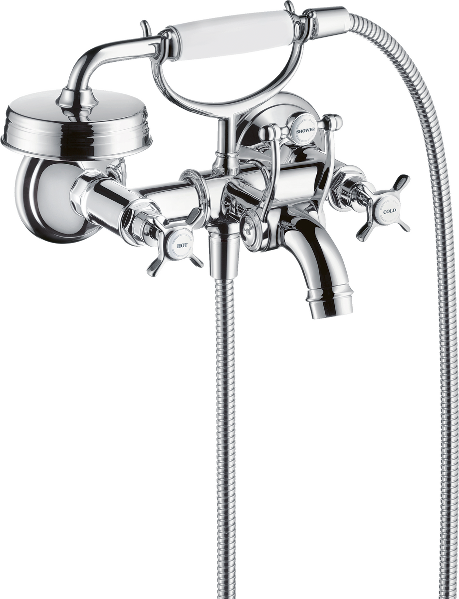 HANSGROHE AXOR Montreux Vanová baterie se dvěma ventily s instalací na stěnu, s rukojeťmi ve tvaru kříže #16540000 - chrom