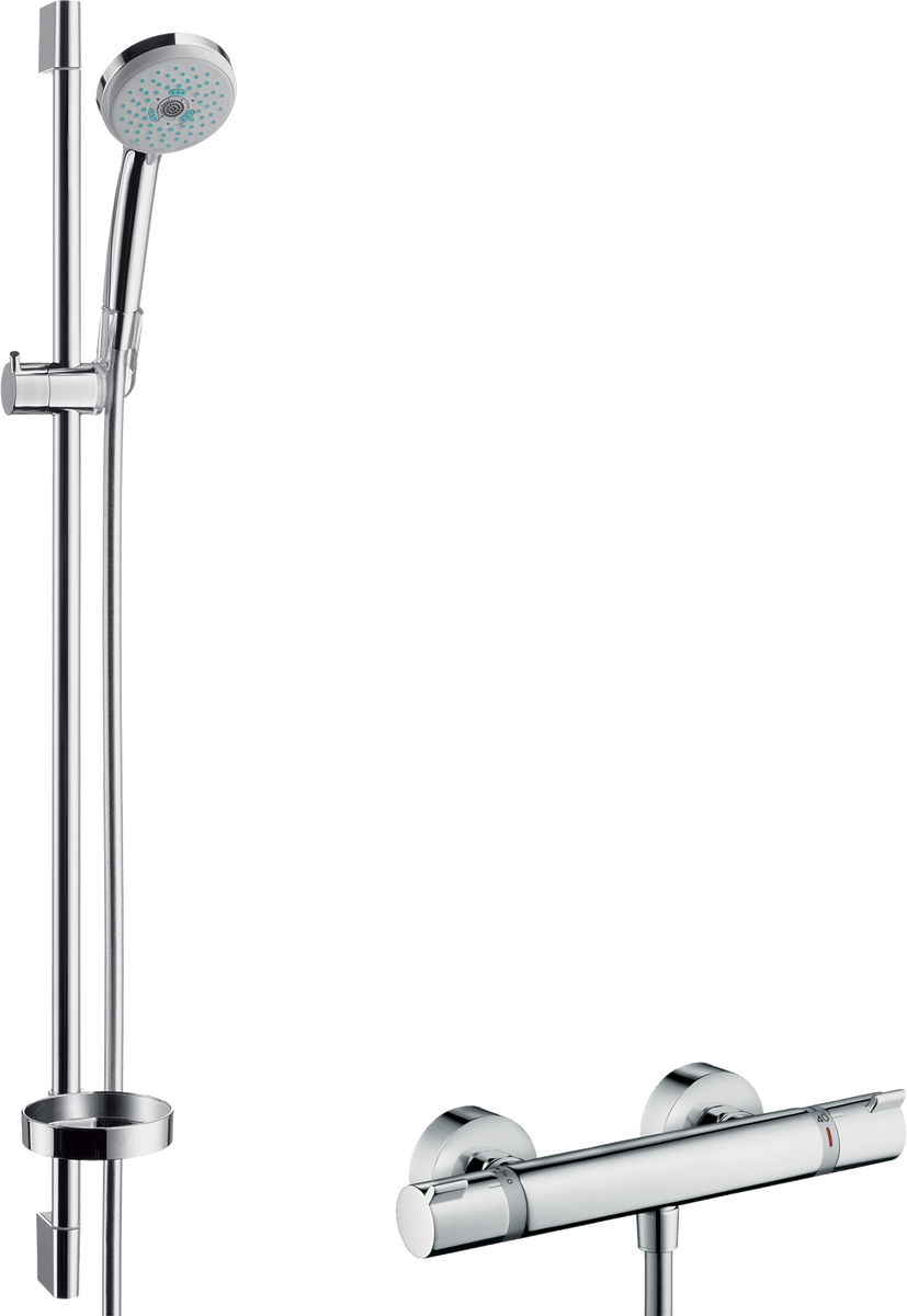 HANSGROHE Croma 100 Sprchový systém na stěnu Multi s termostatem Ecostat Comfort a sprchovou tyčí 90 cm #27085000 - chrom