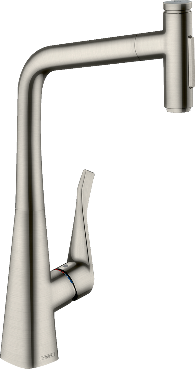 HANSGROHE Metris Select M71 dřezová baterie se sprškou, sBox #73816800 - vzhled nerezu