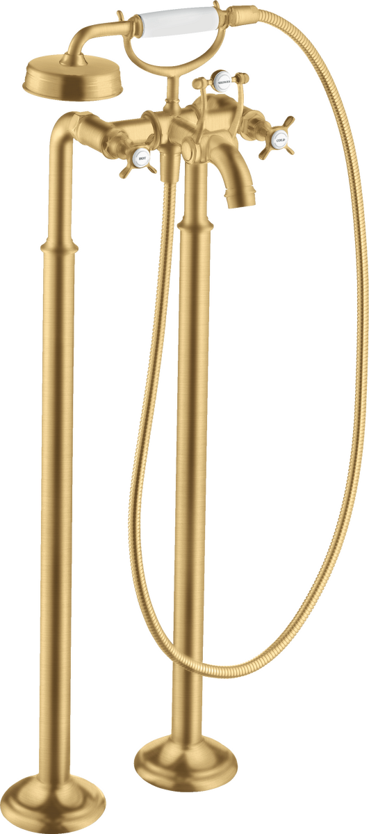 HANSGROHE AXOR Montreux 2páková stojánková vanová baterie s křížovými rukojeťmi #16547250 - Brushed Gold Optic