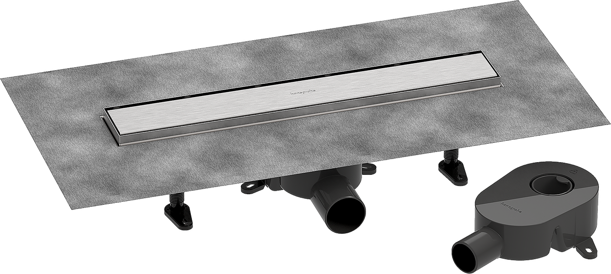 HANSGROHE RainDrain Go Úplná sada sprchového žlabu 500, dlažba zezadu krytu, pro standardní/plochou instalaci #56270800 - kartáčovaná nerezová ocel