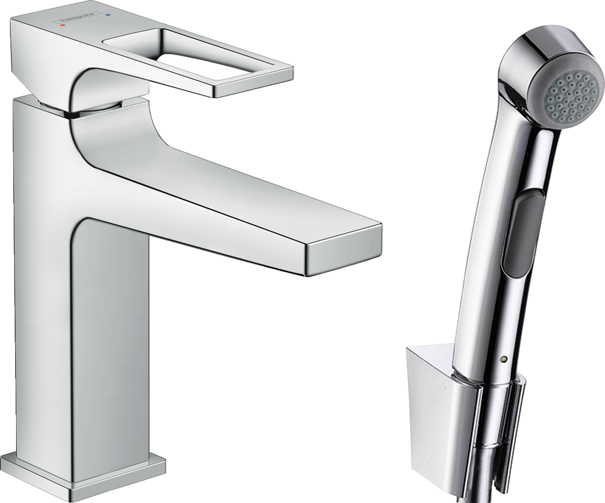 HANSGROHE Jednopáková umyvadlová baterie Metropol s obloukovou rukojetí s ruční sprchou Bidette a sprchovou hadicí 160 cm #74522000