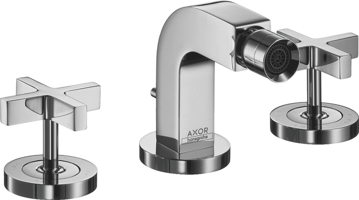 HANSGROHE AXOR Citterio 3otvorová bidetová baterie s výsuvným odpadem a křížovými rukojeťmi #39233000