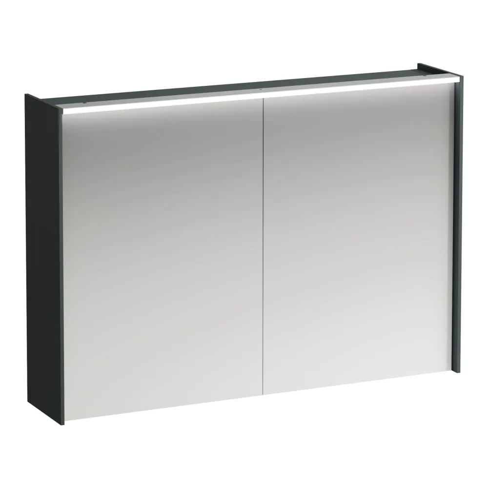 LAUFEN LANI Zrcadlová skříňka, 1000 mm, 2 dvířka, s vodorovným LED osvětlením, 2 skleněné poličky, el. zásuvka 1020 x 210 x 715 mm #H4037921122661 - 266 - Šedá traffic