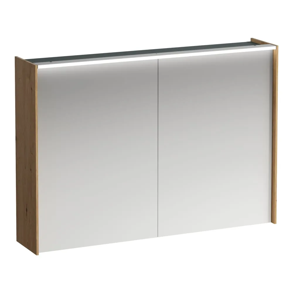 LAUFEN LANI Zrcadlová skříňka, 1000 mm, 2 dvířka, s vodorovným LED osvětlením, 2 skleněné poličky, el. zásuvka 1020 x 210 x 715 mm #H4037921122671 - 267 - Divoký dub