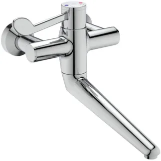 IDEAL STANDARD CERAPLUS SAFE SQ - Nástěnná umyvadlová baterie 400x375x251 mm, svislá vzdálenost od středu výpusti 250 mm, chrom, 8 l/min (3 bar), bez výsuvného odpadu - Sekvenční kartuše, Termostatická funkce, Úspora vody a energie, Tepelná dezinfekce, Povrch SmartShine #A6704AA - Chrom