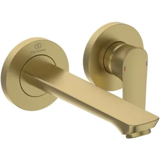 IDEAL STANDARD CONNECT AIR - Nástěnná umyvadlová baterie 193x201x105,5 mm, svislá vzdálenost od středu výpusti 185 mm, broušené zlato, nutná sada 1 (A5948), 5 l/min (3 bar), bez výsuvného odpadu - omezovač průtoku, FirmaFlow, PVD technologie #A7029A2 - Brushed Gold