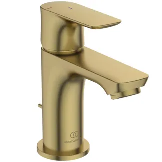 IDEAL STANDARD CONNECT AIR - umyvadlová baterie 48x143x136 mm, svislá vzdálenost od středu výpusti 90 mm, broušené zlato, 5 l/min (3 bar), s výsuvným odpadem - EasyFix, perlátor, BlueStart, omezovač průtoku, PVD technologie #A7017A2 - Brushed Gold