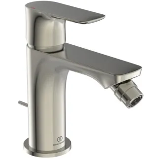 IDEAL STANDARD CONNECT AIR - Bidetová baterie 48x161x146 mm, svislá vzdálenost od středu výpusti 114 mm, stříbrná bouře, 5 l/min (3 bar), s výsuvným odpadem - EasyFix, perlátor, nastavitelná výpusť, omezovač průtoku, PVD technologie #A7030GN - nerezová ocel