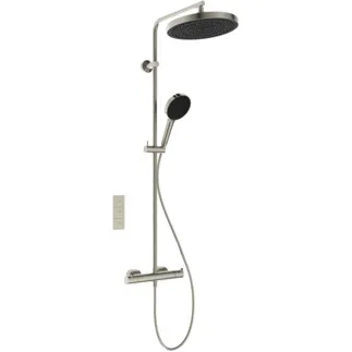 IDEAL STANDARD Ceratherm T125+ - Sprchový systém AP 304x586x1191 mm ve stříbrné barvě, 12,0 l/min (3 bary) - Termostatická funkce, Úspora vody a energie, CoolBody, Vertikální flex, Bezpečnostní zámek, PVD technologie #A7689GN - Nerezová ocel
