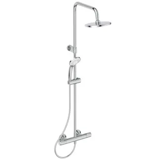 IDEAL STANDARD CERATHERM T25 - Sprchový systém AP 315x489,5x1030 mm v chromu, 12,0 l/min (3 bary) - Termostatická funkce, Úspora vody a energie, CoolBody, Vertikální ohyb, Bezpečnostní zámek #A7701AA - Chrom