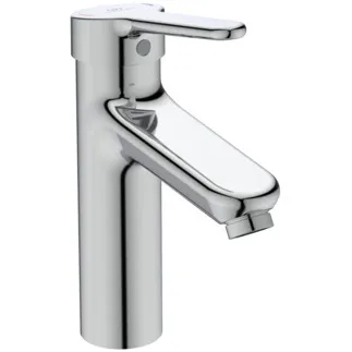 IDEAL STANDARD CERAPLUS - umyvadlová baterie 48x159x208 mm, svislá vzdálenost od středu výpusti 123 mm, chrom, 8,4 l/min (3 bar), bez výsuvného odpadu - EasyFix, technologie Click, EPD, FirmaFlow, odolná proti vandalismu, povrch SmartShine #BC100AA - chrom