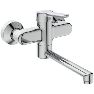 IDEAL STANDARD CERAPLUS - Nástěnná umyvadlová baterie 280x180 mm, svislá vzdálenost od středu výpusti 200 mm, chrom, 5 l/min (3 bar), bez výsuvného odpadu - technologie Click, omezovač průtoku, EPD, FirmaFlow, povrch SmartShine #BC116AA - chrom