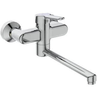 IDEAL STANDARD CERAPLUS - Nástěnná umyvadlová baterie 365x189 mm, svislá vzdálenost od středu výpusti 250 mm, chrom, 5 l/min (3 bar), bez výsuvného odpadu - technologie Click, omezovač průtoku, EPD, FirmaFlow, povrch SmartShine #BC113AA - chrom