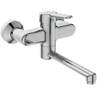 IDEAL STANDARD CERAPLUS - Nástěnná umyvadlová baterie 316x180 mm, svislá vzdálenost od středu výpusti 200 mm, chrom, 5 l/min (3 bar), bez výsuvného odpadu - technologie Click, omezovač průtoku, EPD, FirmaFlow, povrch SmartShine #BC112AA - chrom